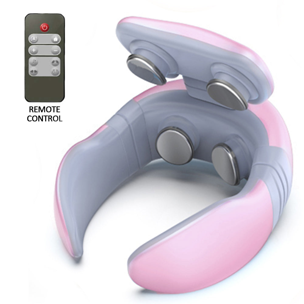 4-in-1 Smart Neck Massager | TENS Pulse, Heat, Kneading & Wireless Remote