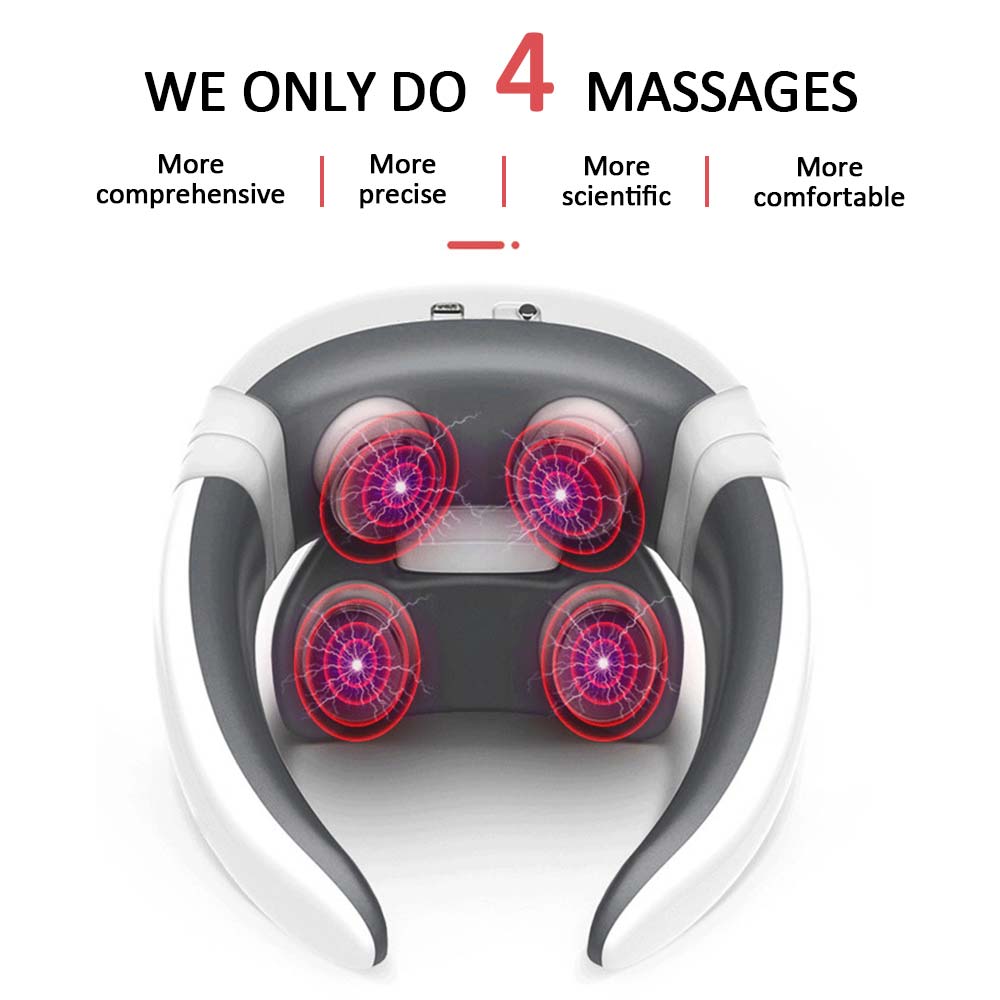 4-in-1 Smart Neck Massager | TENS Pulse, Heat, Kneading & Wireless Remote