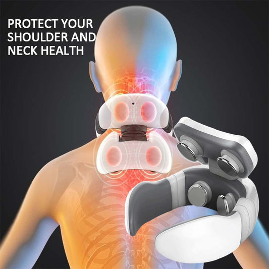 4-in-1 Smart Neck Massager | TENS Pulse, Heat, Kneading & Wireless Remote