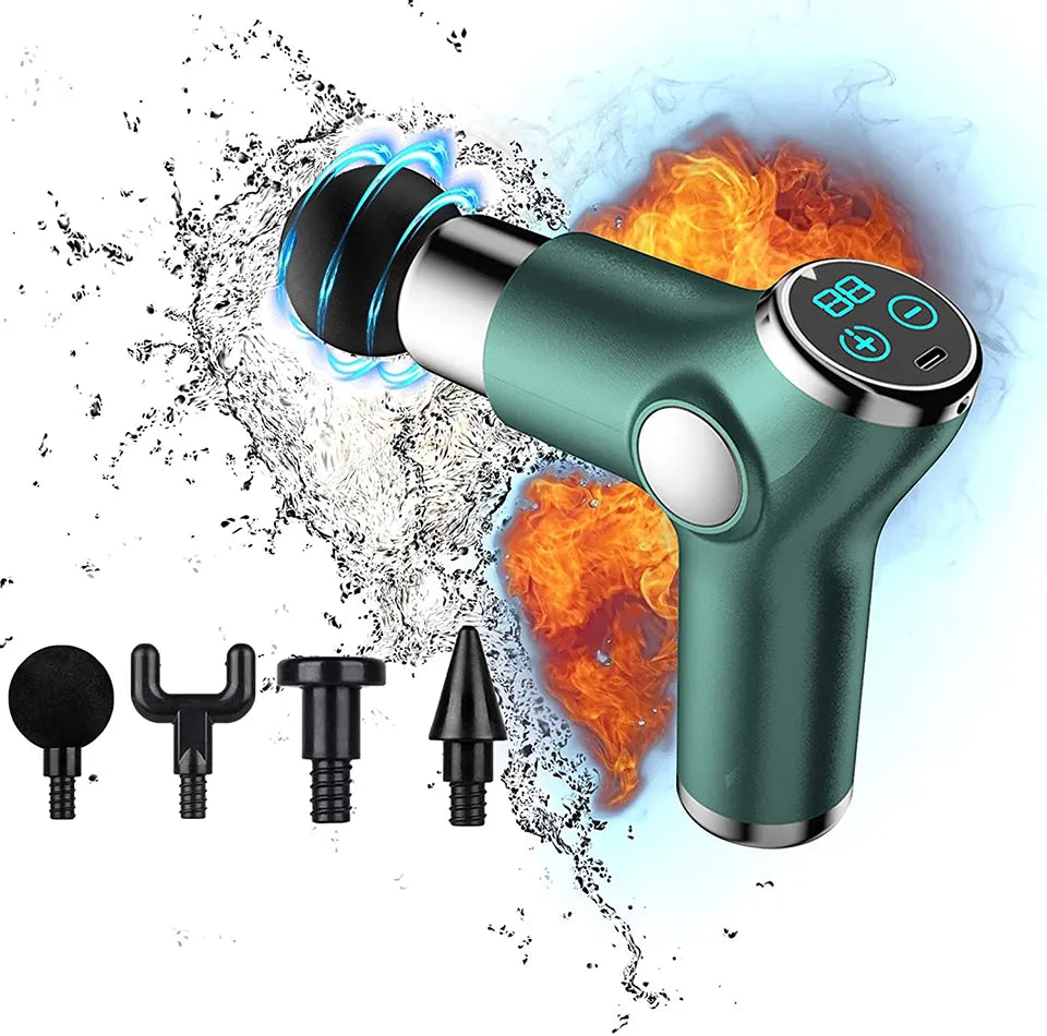 Compact Percussion Massage Gun | 32 Speeds, LCD Display & 4 Interchangeable Heads