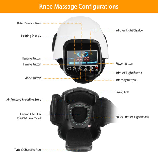 4-in-1 Electric Knee Massager with Heat & Vibration | Infrared Light Therapy & Air Compression Wrap for Arthritis, Joint Pain & Recovery | Cordless & Rechargeable