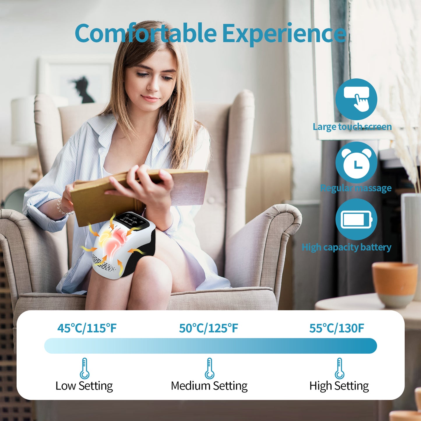 Smart Knee Massager – Infrared & Laser Heat, Vibration Therapy for Joint Pain Relief