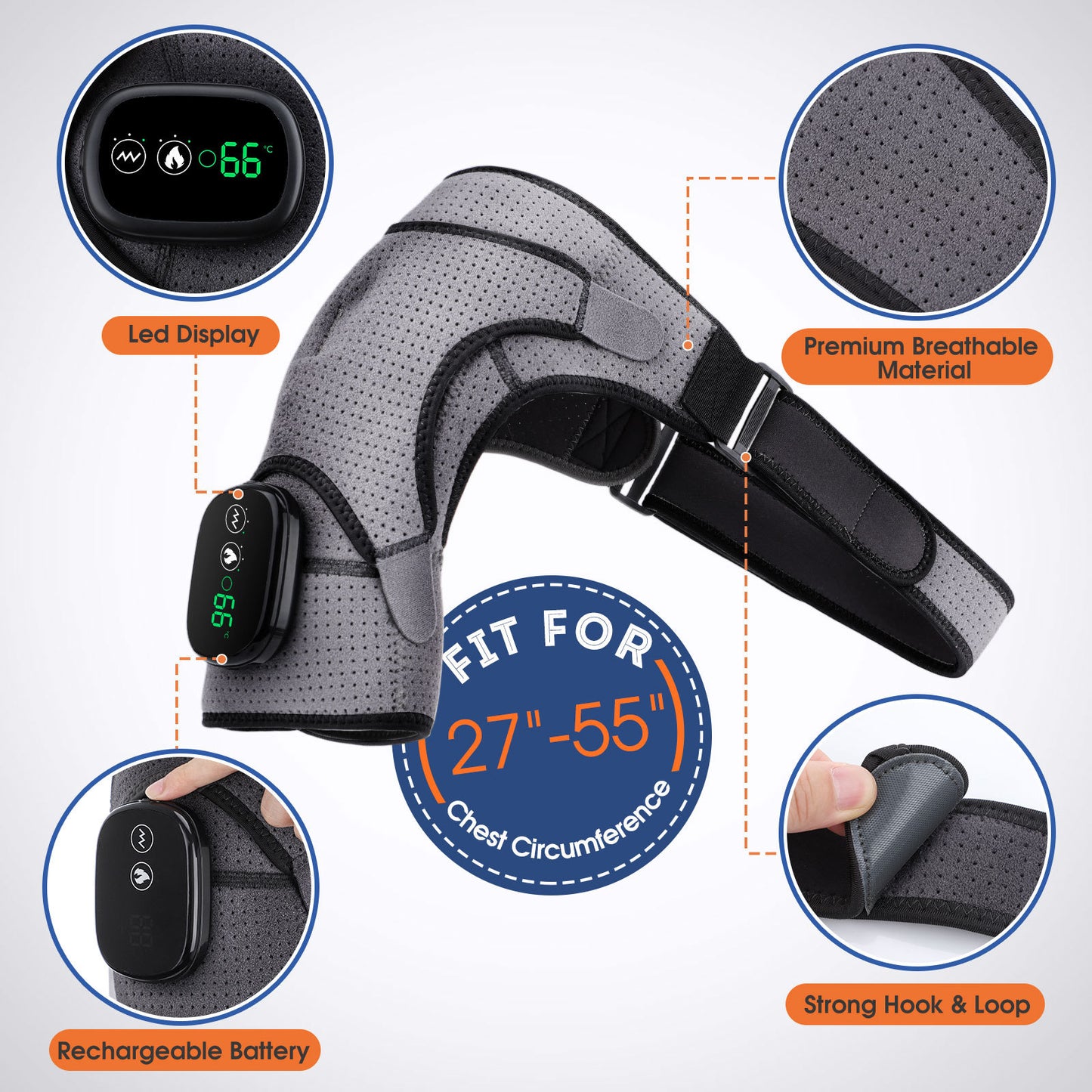 2-in-1 Shoulder Heat & Vibration Massager Wrap | LED Display, 3 Modes & 14Hr Battery