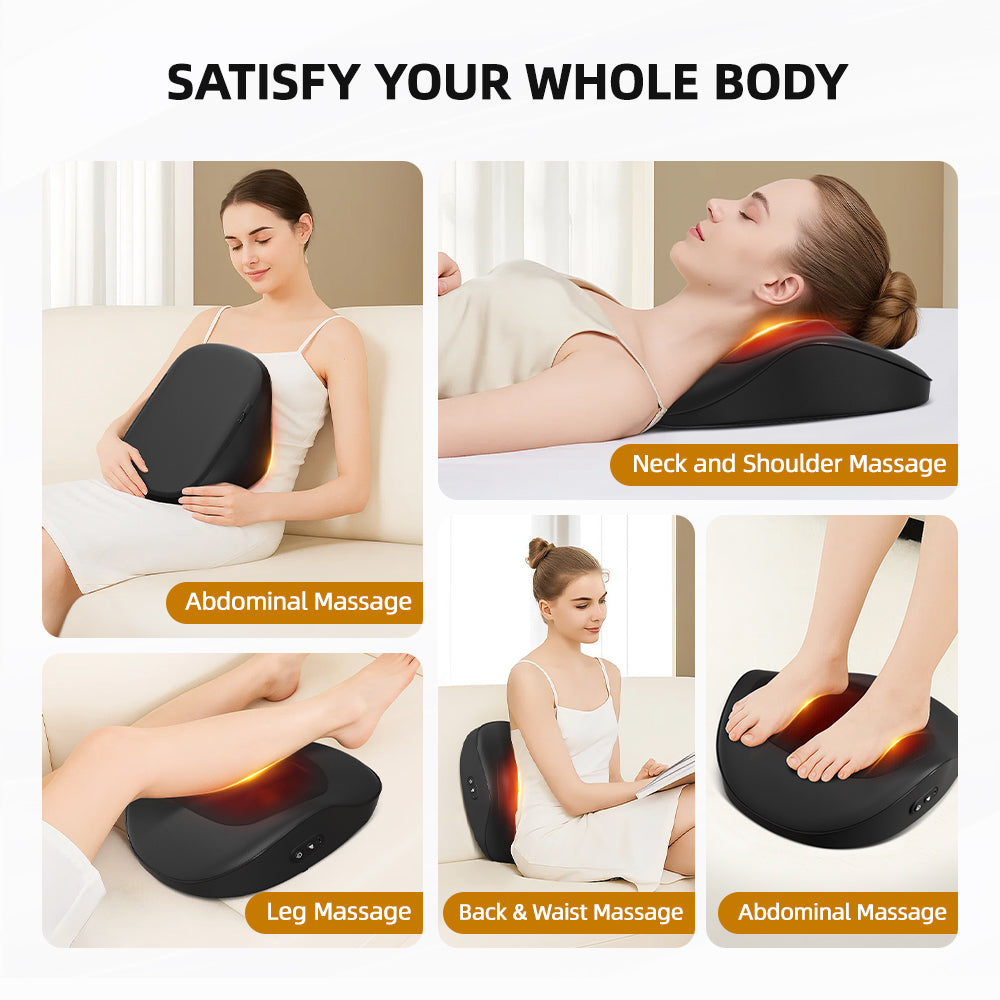 4D Shiatsu Massage Pillow – Heat Therapy, Dual Rotation & Full-Body Relief