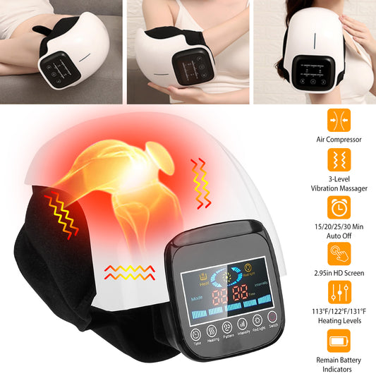 4-in-1 Electric Knee Massager with Heat & Vibration | Infrared Light Therapy & Air Compression Wrap for Arthritis, Joint Pain & Recovery | Cordless & Rechargeable