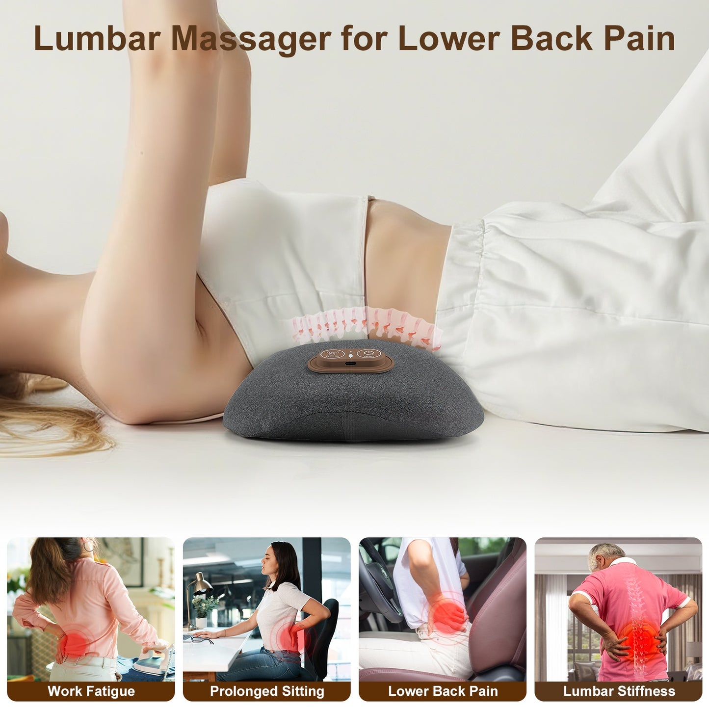 3-in-1 Lumbar Massage Pillow – Vibration, Heat & Airbag Stretching for Back Pain Relief